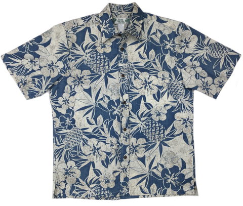 Reverse Print Shirt Pineapple Garden Navy