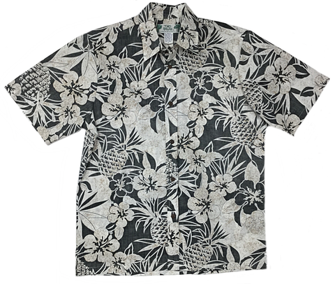 Reverse Print Shirt Pineapple Garden Black