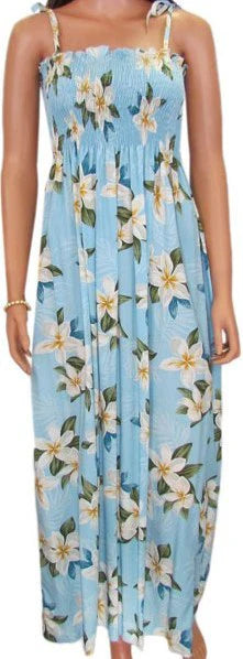 Tube Top Dress Plumeria Sky Light Blue