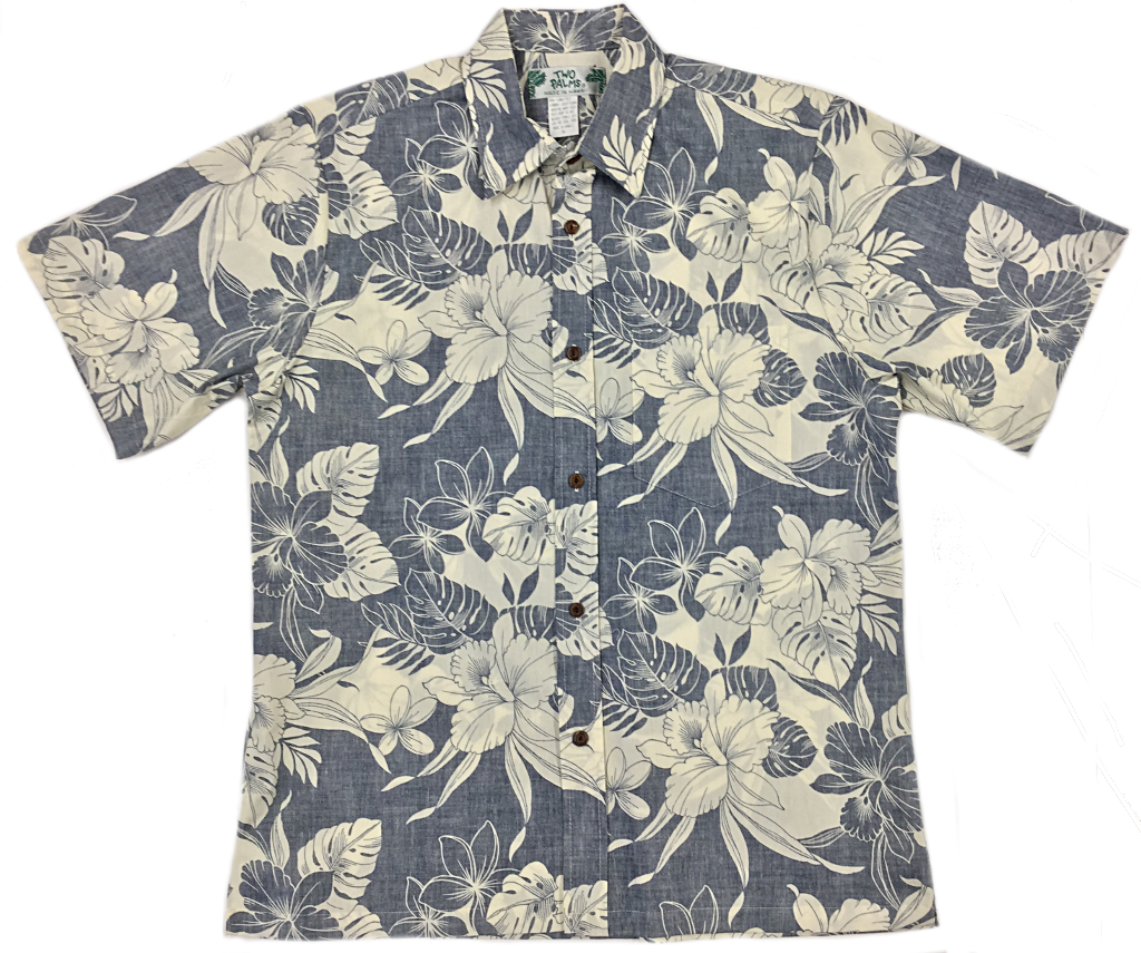 Reverse Print Shirt Monstera Hibiscus Navy – Two Palms Aloha Wear ...
